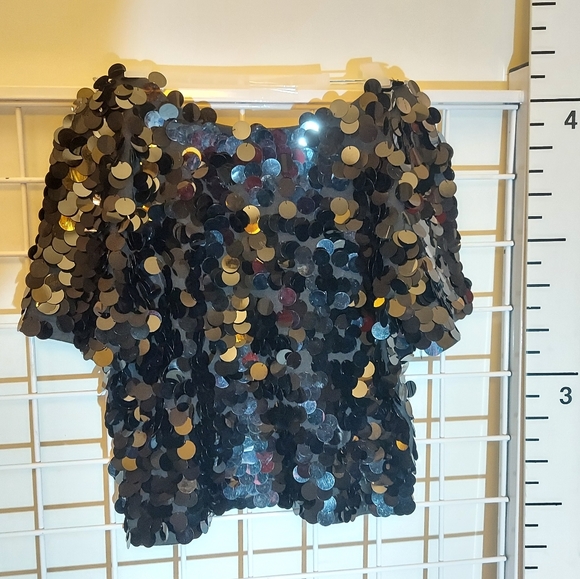 Silk Studio | Sequin Black Top | Size 6 | 100% Cotton Base | Short Sleeve - Picture 2 of 4